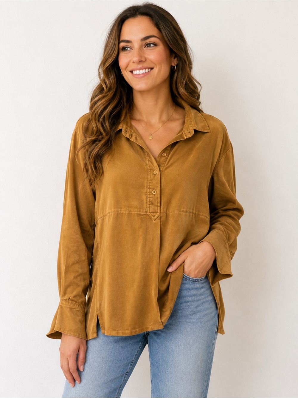 Vintage Escada 100% Silk Brown Pullover Blouse West Germany Size 40